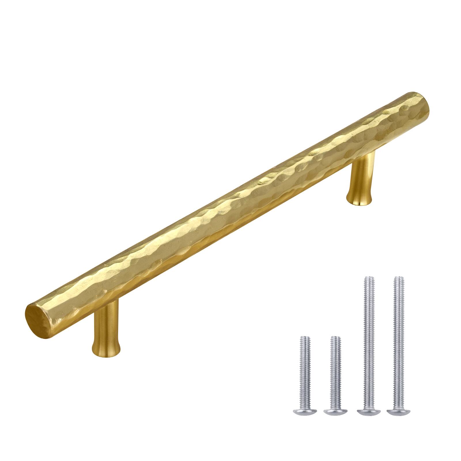 Angle. Akicon - Akicon Solid Brass 5 Inch Hole Center Kitchen Cabinet Handles Drawer Pulls 5-Pack in Polished Gold - Polished Gold.