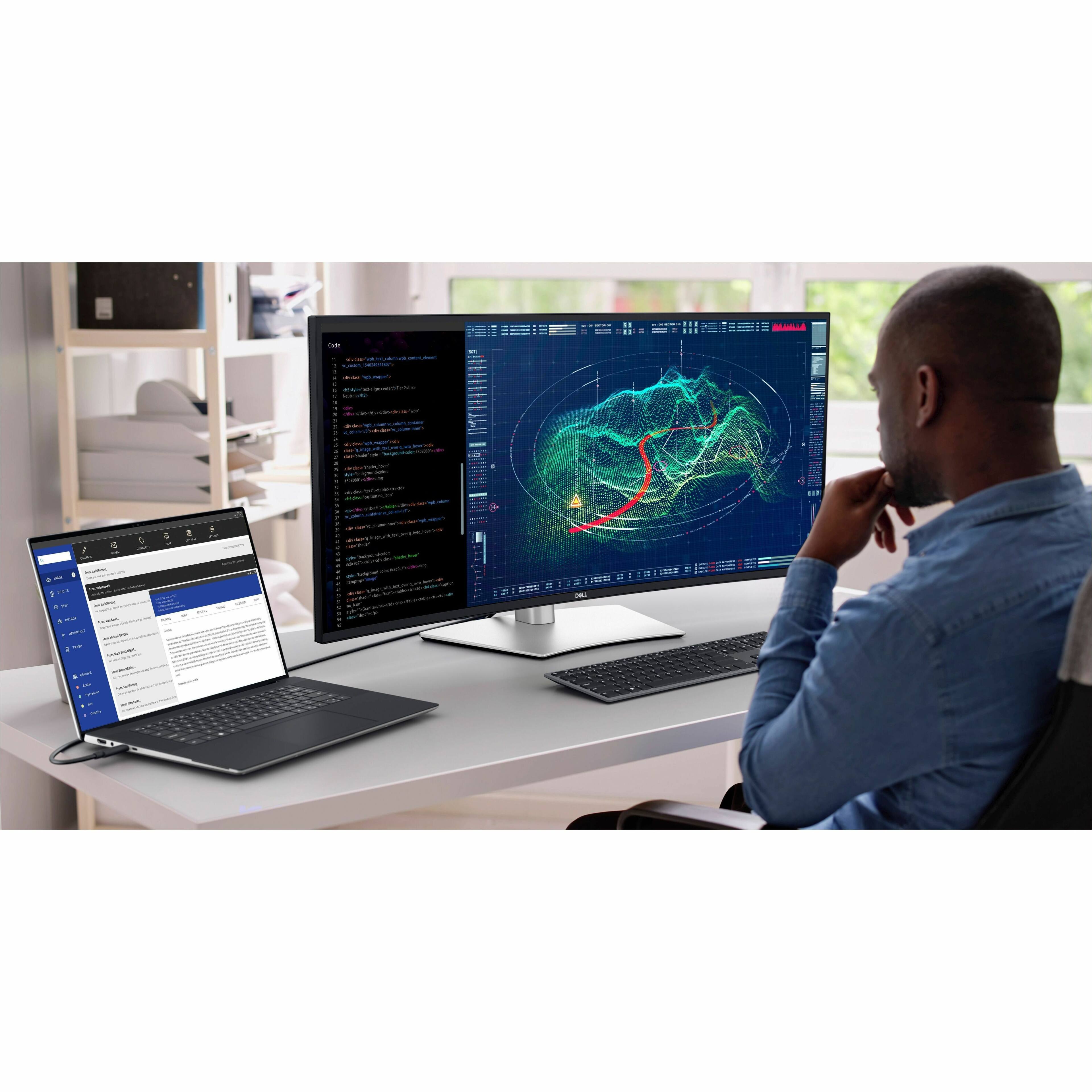 Alt View 40. Dell - UltraSharp 39.7" IPS LED Curved 120Hz Monitor with HDR (USB, HDMI) - Black, Silver, Dual Color.