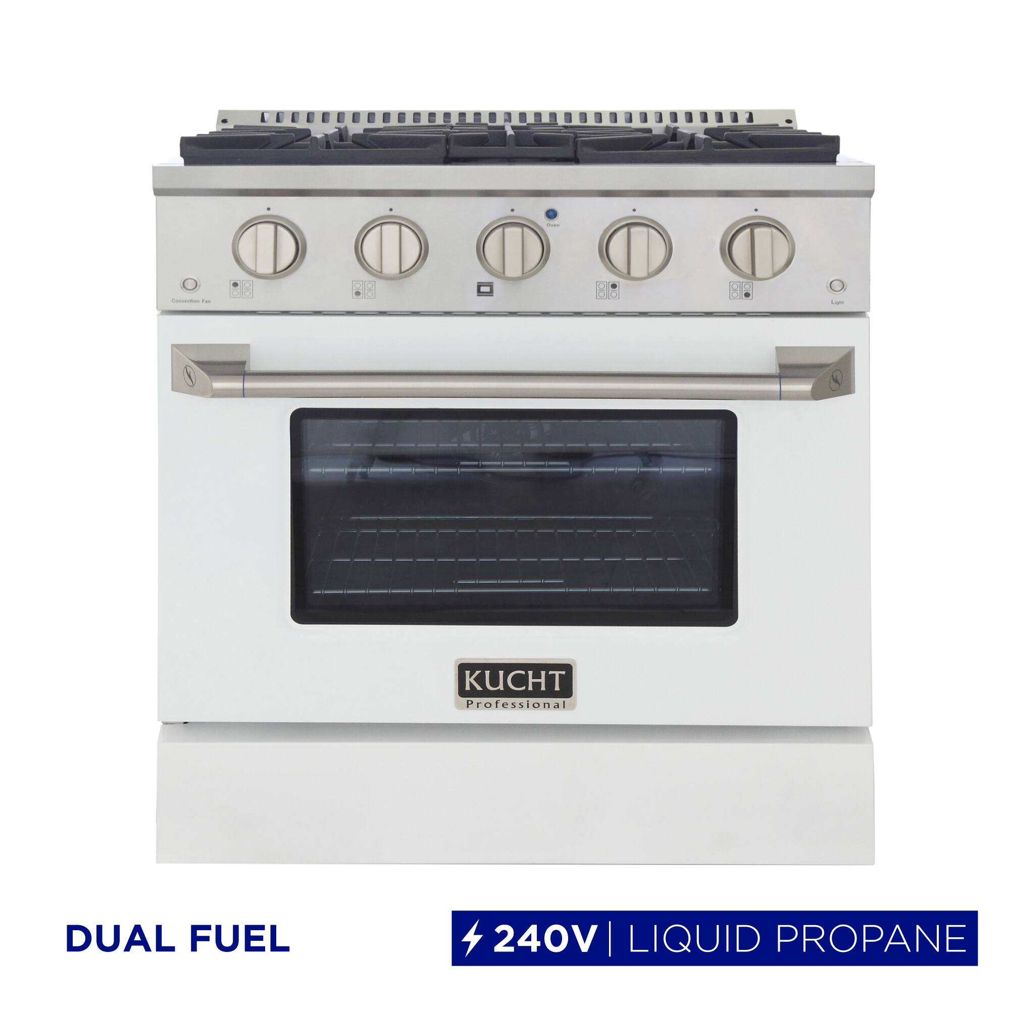 Kucht - 30" Dual Fuel Range for LP, 4.2 cu. ft., SS/White Door, Sealed Burners, Convection Oven - White