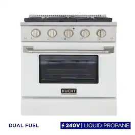 Kucht - 30" Dual Fuel Range for LP, 4.2 cu. ft., SS/White Door, Sealed Burners, Convection Oven - White