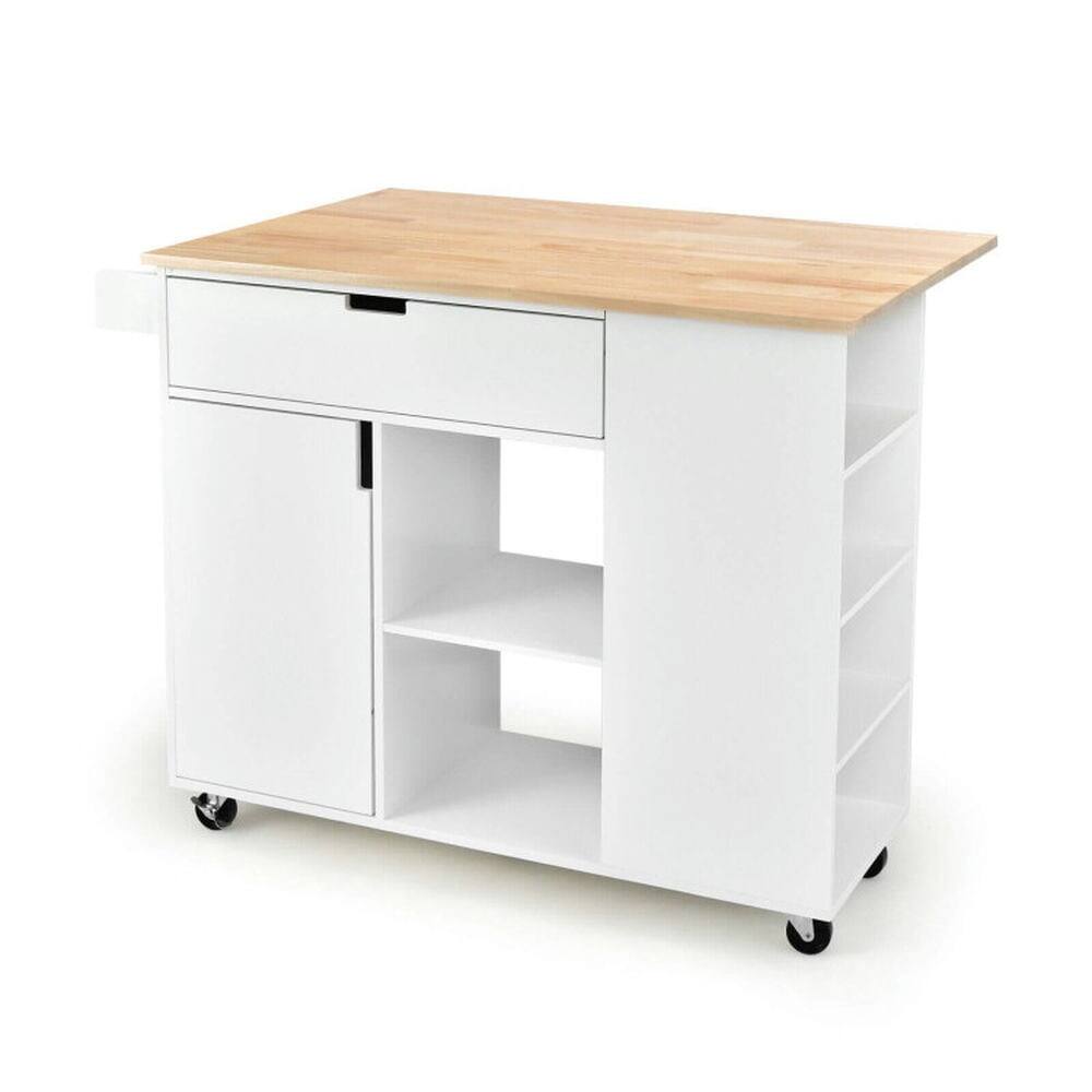Angle. Kadyn - Drop-Leaf Kitchen Island with Rubber Wood Top-White, Kitchen Island, Island Table for Kitchen,Dinning Room - White.