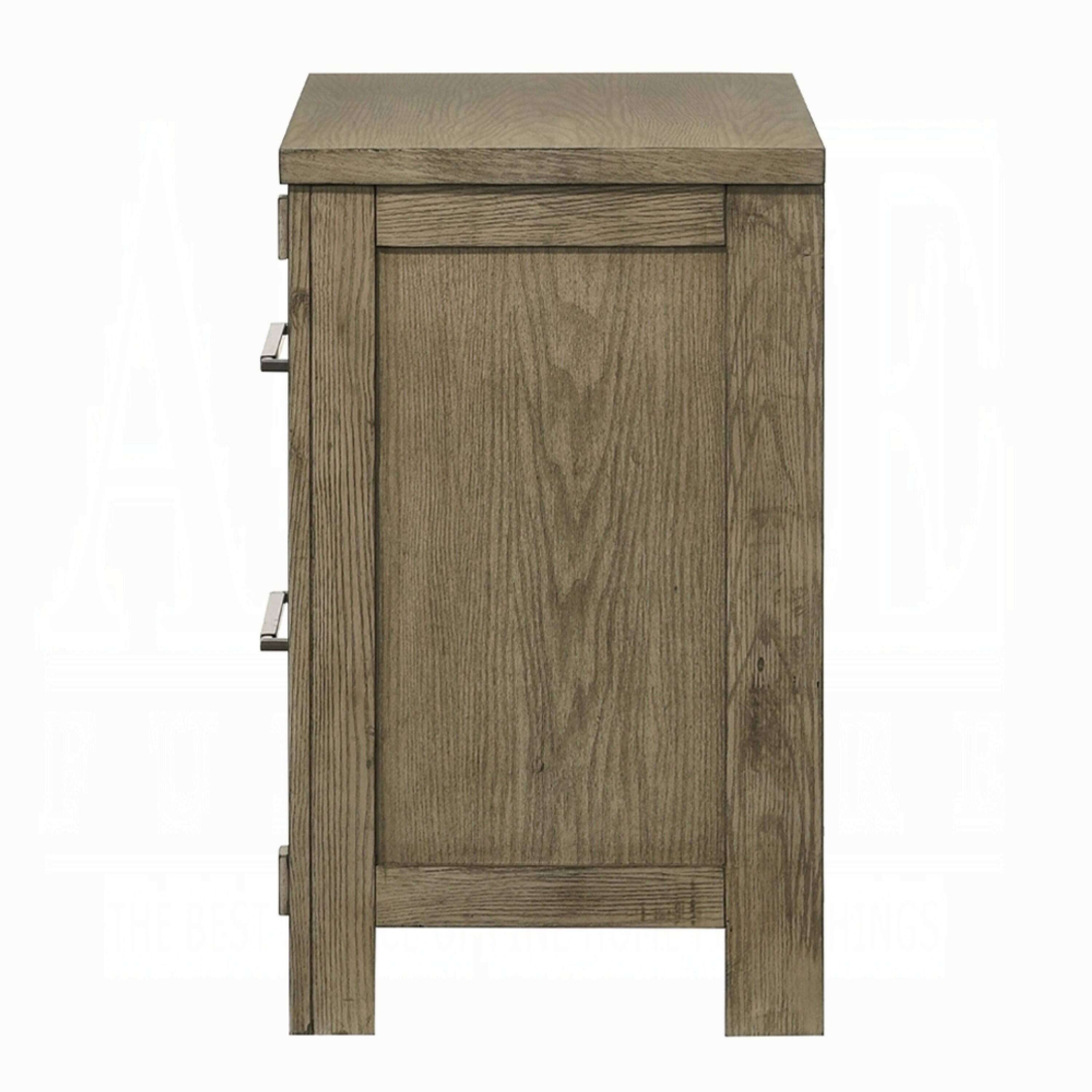 Alt View 1. Manhattan Lane - Cera Nightstand, 2 Drawers Handles, Tone Wood - Antique White Oak, Bronze.