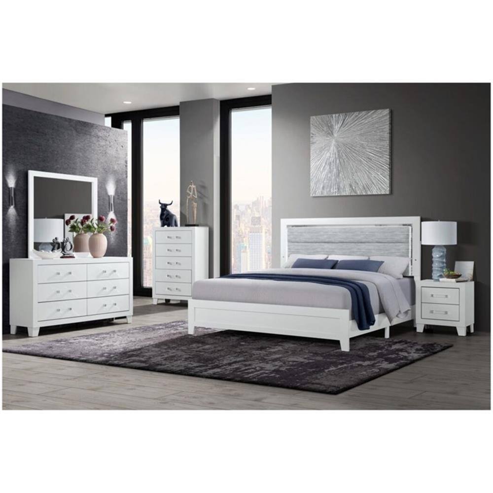 Alt View 2. Global Furniture USA - Luccia White Wood 2-Drawer Nightstand - White.