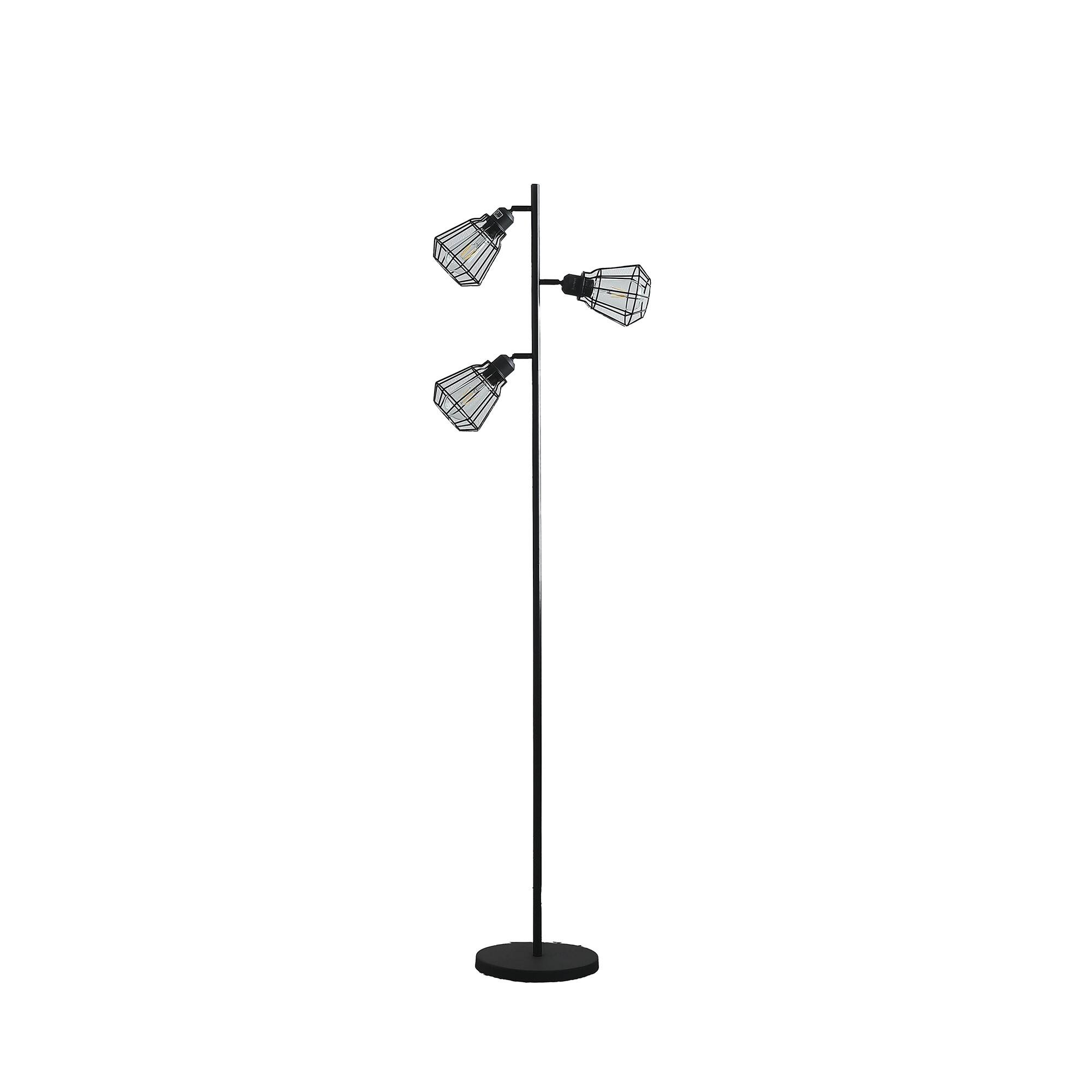 Left. Hivvago - Hivvago 66 Inch Black Metal Three Light Tree Floor Lamp With Black Metal Cage Shade - Black.