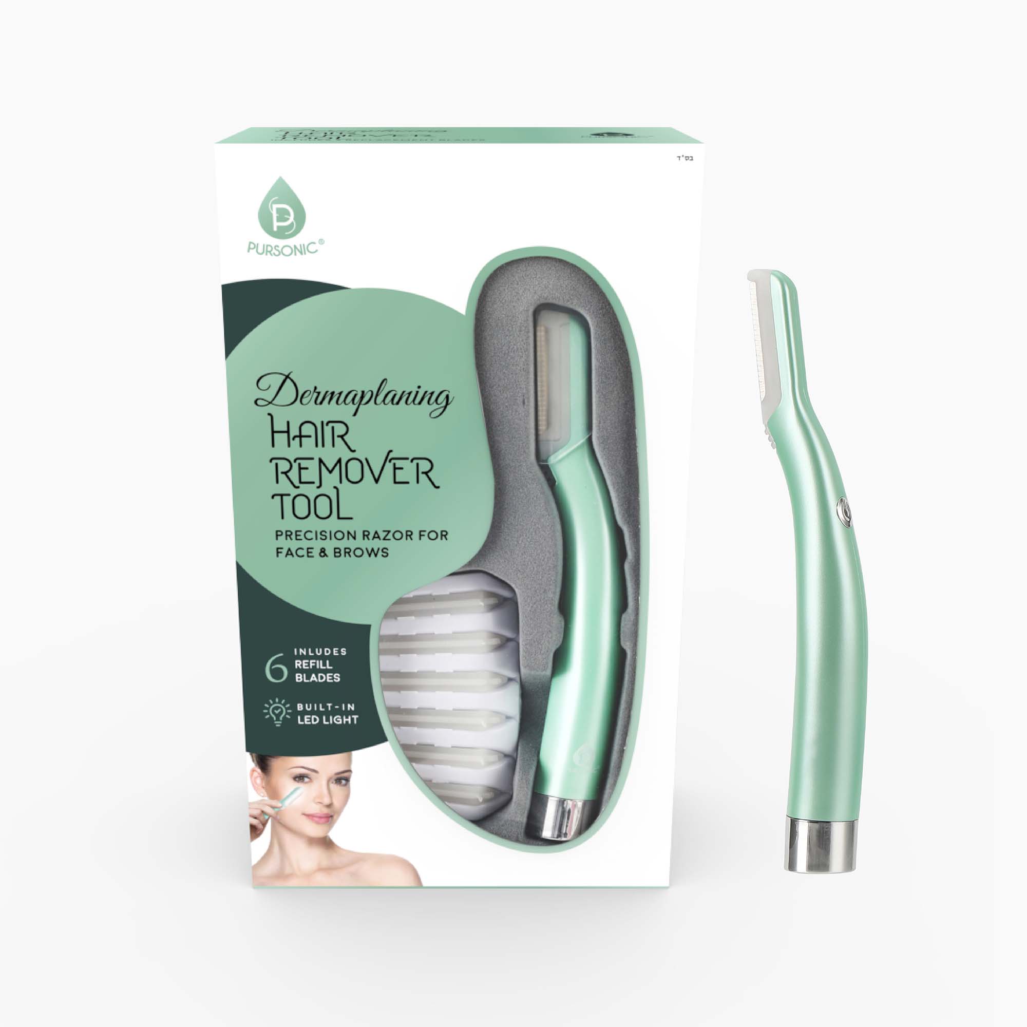 Pursonic - Precision Dermaplaning Hair Remover Tool - Professional Razor for Smooth, Radiant Skin, Fine Hair Removal, and Enhanced - Green