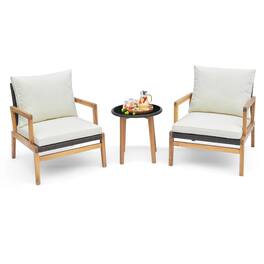 Costway - 3 PCS Outdoor Furniture Set with Cushioned Chairs and Tempered Glass Side Table - Mix Brown,Off White