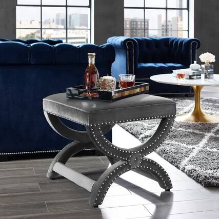 Front. Modway - Expound Upholstered Nailhead Trim Performance Velvet Ottoman by Modway - EEI-3068-GRY.