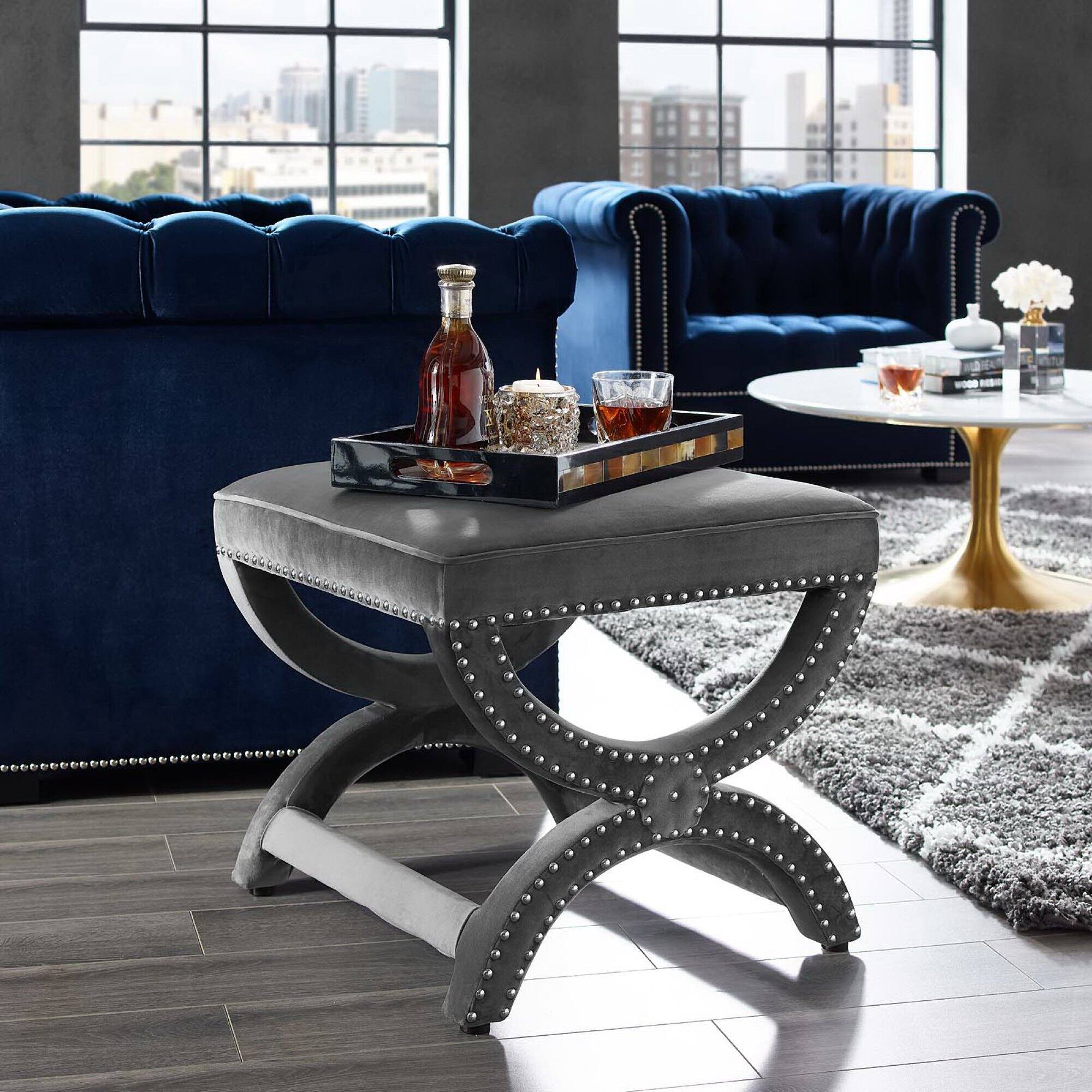 Front. Modway - Expound Upholstered Nailhead Trim Performance Velvet Ottoman by Modway - EEI-3068-GRY.