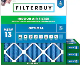 Filterbuy - 10x10x2 MERV 13 Smoke & Allergy Defense, Electrostatic Pleated HVAC AC Furnace Air Filters Replacement (4-Pack) - Blue