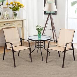Costway - 2PCS Patio Chairs Dining Chair Deck Yard W/Armrest - Beige