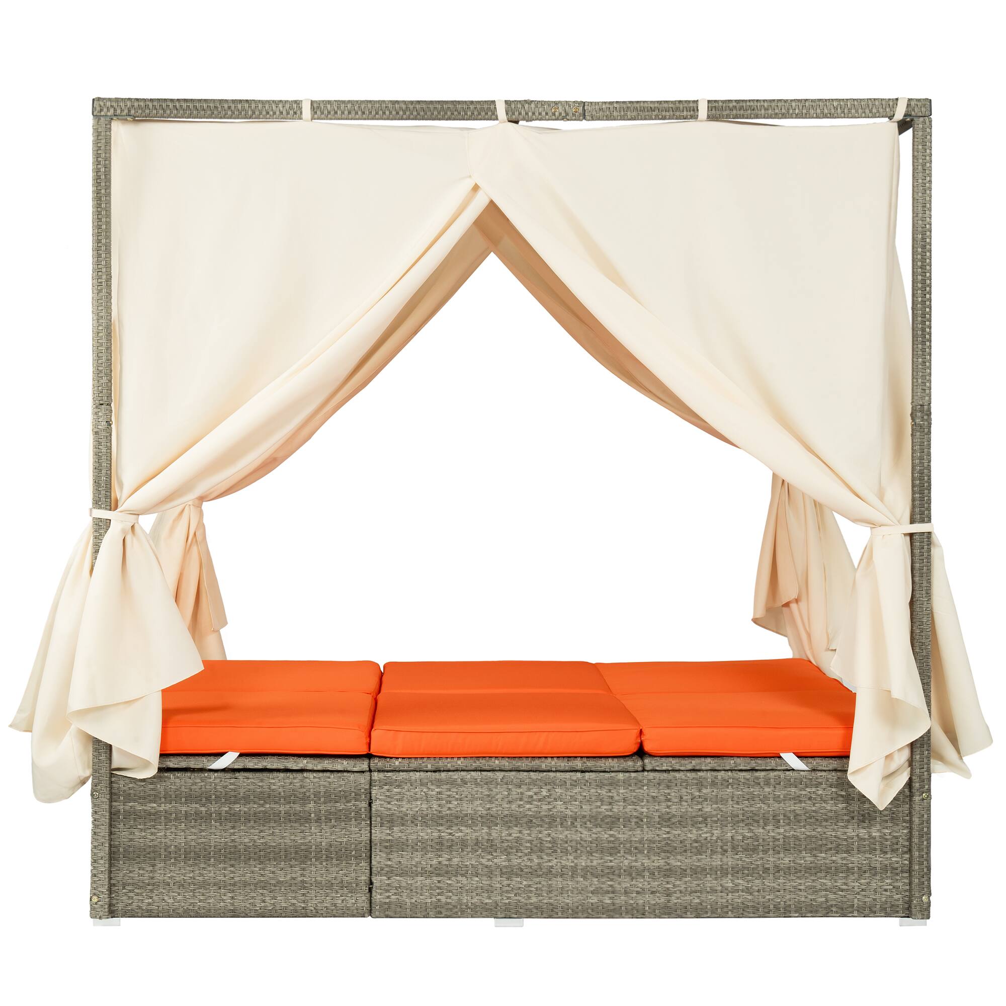 Back. Mondawe - Outdoor Adjustable Sun Lounger with Canopy, Recline and Removable Cushion - Orange.