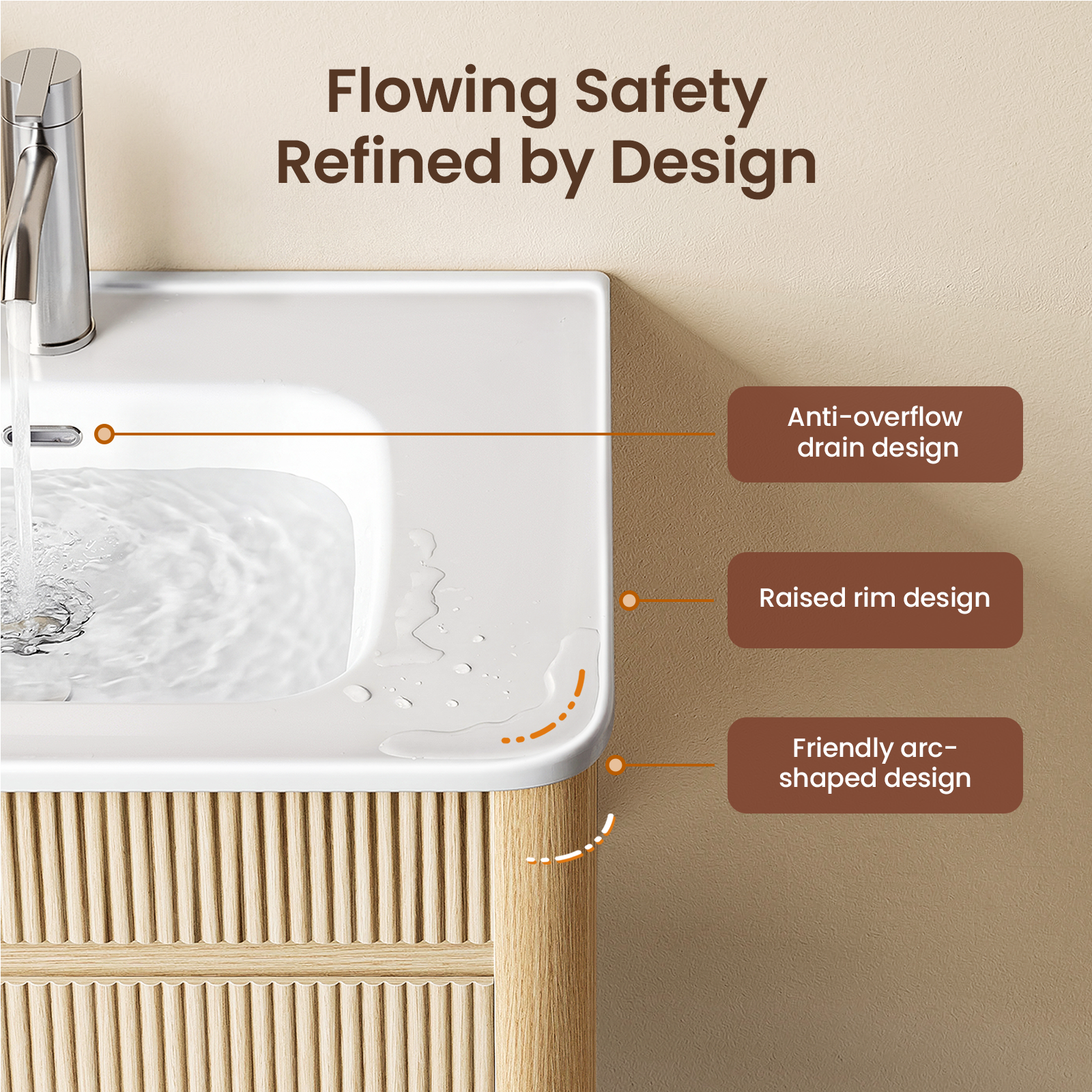 Flowing Safety Refined by Design

- Anti-overflow drain design
- Raised rim design
- Friendly arc-shaped design