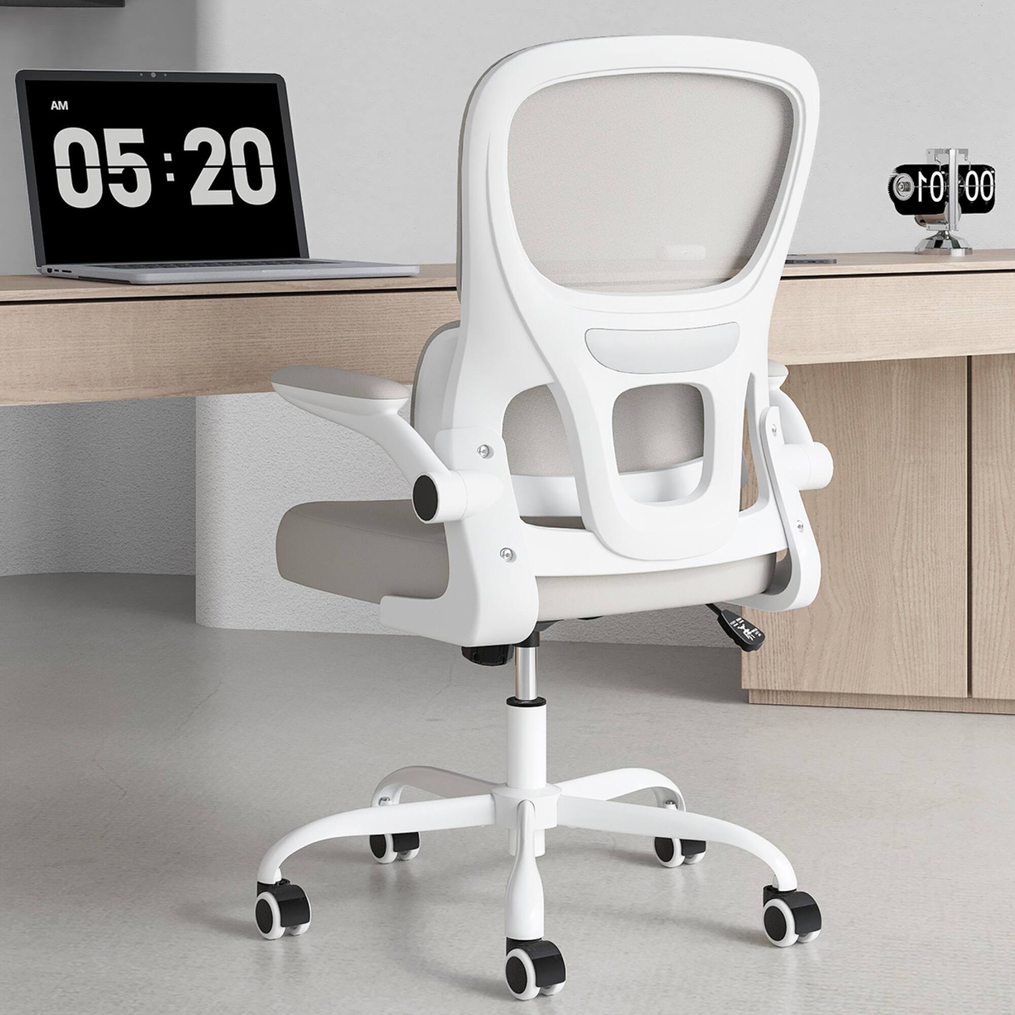 Front. GOODSILO - Ergonomic Mesh Office Chair with Lumbar Support and Flip-Up Armrests for Home and Office Use - Khaki+White.