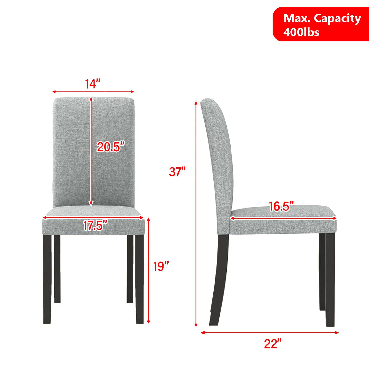 Max. Capacity 400lbs  
14"  
20.5"  
37"  
17.5"  
16.5"  
19"  
22"