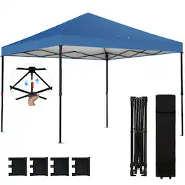 PULUZ - 10 x 10 ft Pop Up Canopy Tent with One Push Setup, Outdoor Portable Instant Canopy Shelter w/ Roller Bag - Dark Blue