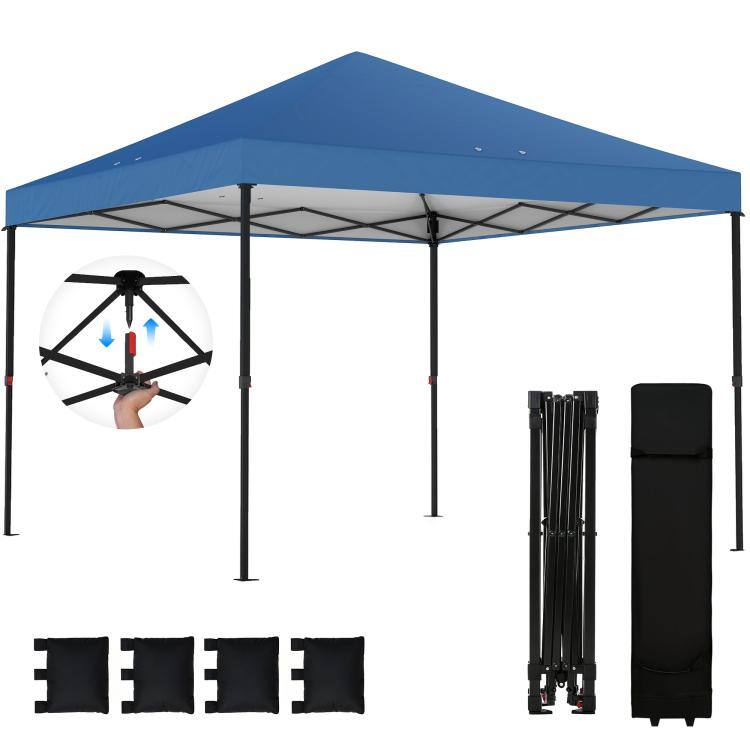 Front. PULUZ - 10 x 10 ft Pop Up Canopy Tent with One Push Setup, Outdoor Portable Instant Canopy Shelter w/ Roller Bag - Dark Blue.