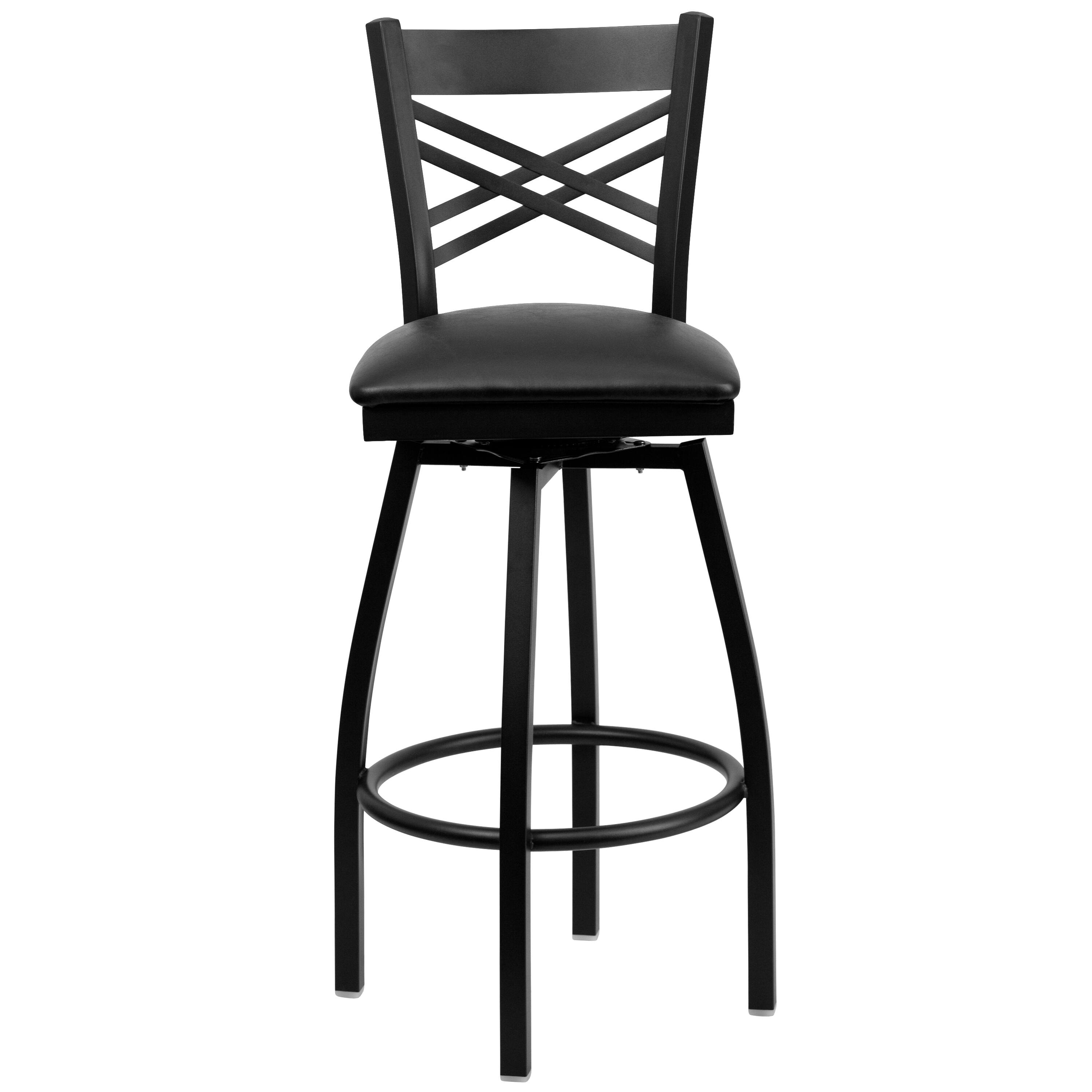 Alt View 7. Emma + Oliver - "X" Back Swivel Metal Restaurant Dining Barstool - Black Vinyl Seat/Black Metal Frame.