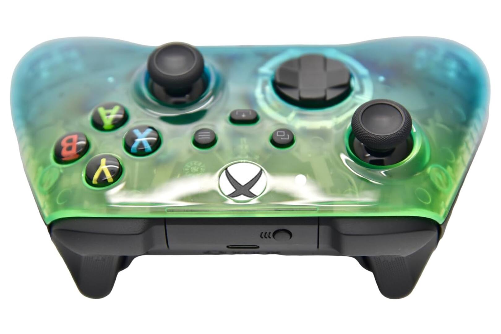 Back. ProControllers - Custom Wireless Controller for Xbox Series X|S, Xbox One, & PC - Clear Green & Blue.