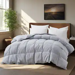 Peace Nest - All-Season Medium Warmth Duvet Insert White Goose Feather Comforter - Full/Queen - Light Gray