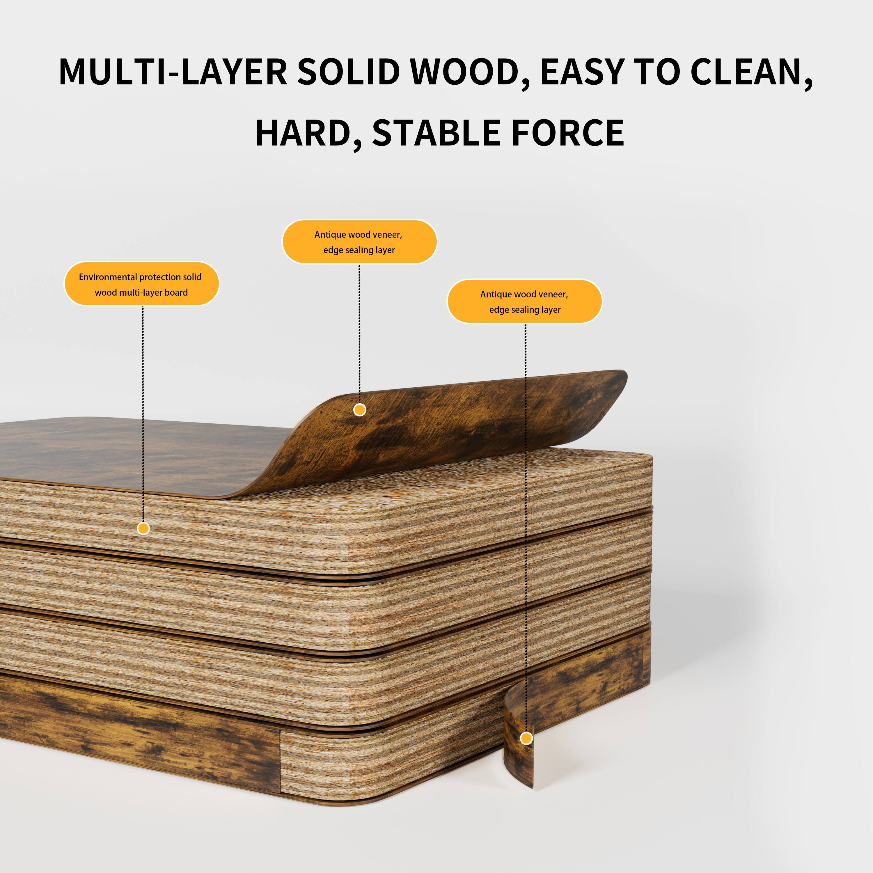 MULTI-LAYER SOLID WOOD, EASY TO CLEAN, HARD, STABLE FORCE

- Environmental protection solid wood multi-layer board
- Antique wood veneer, edge sealing layer
- Antique wood veneer, edge sealing layer