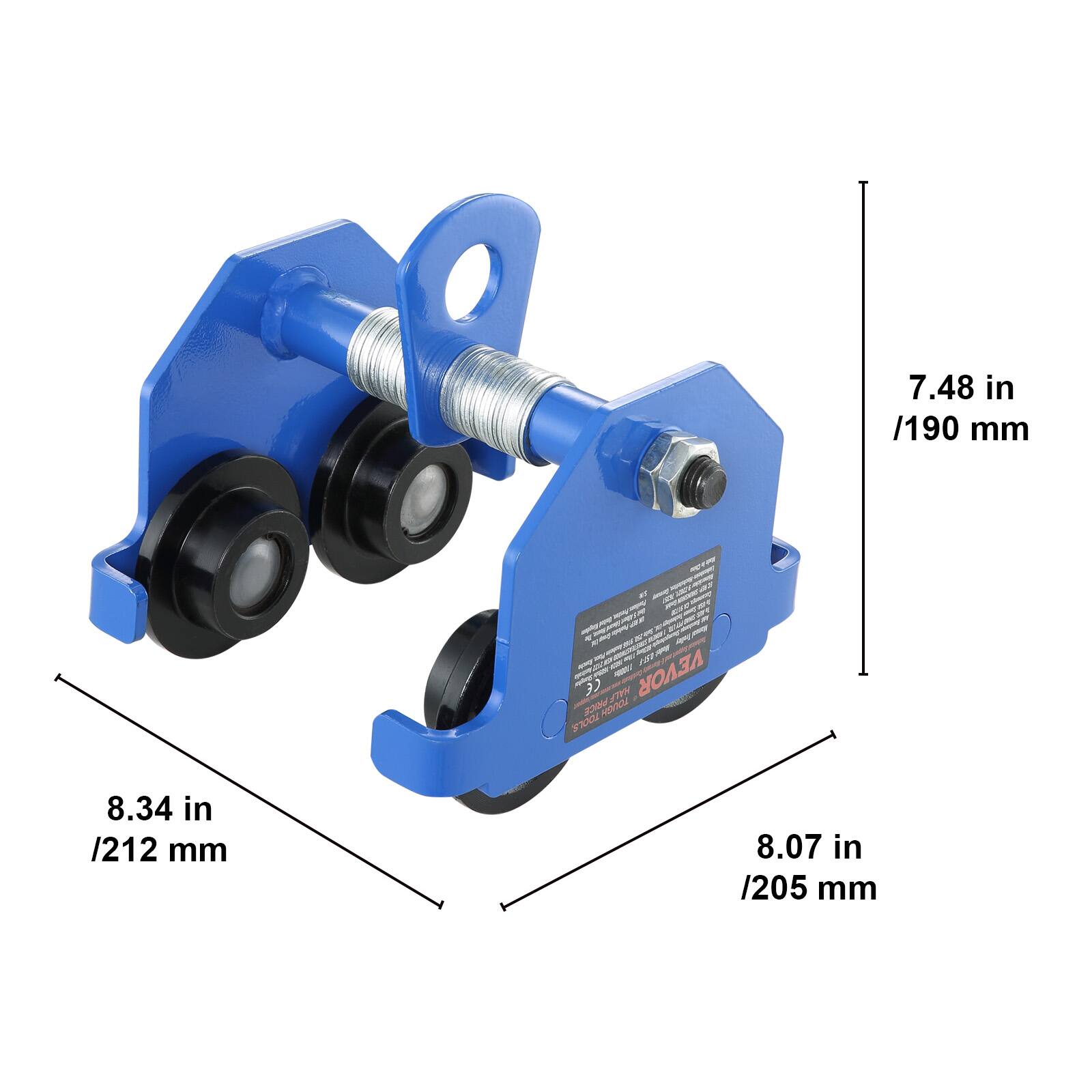 7.48 in / 190 mm  
8.34 in / 212 mm  
8.07 in / 205 mm