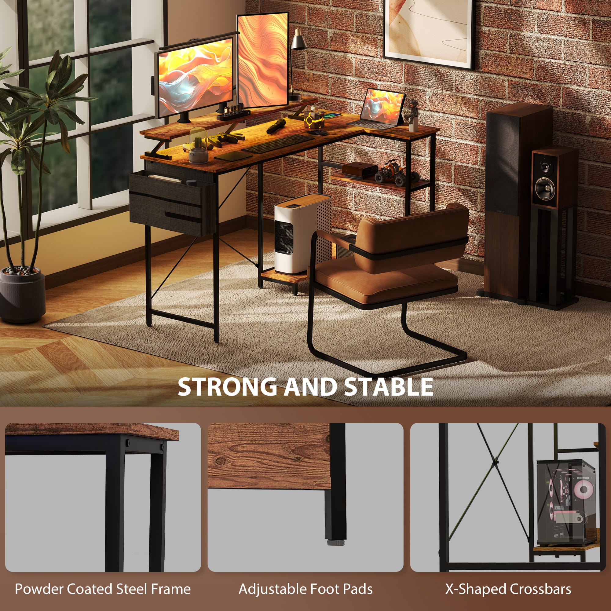 STRONG AND STABLE
Powder Coated Steel Frame
Adjustable Foot Pads
X-Shaped Crossbars