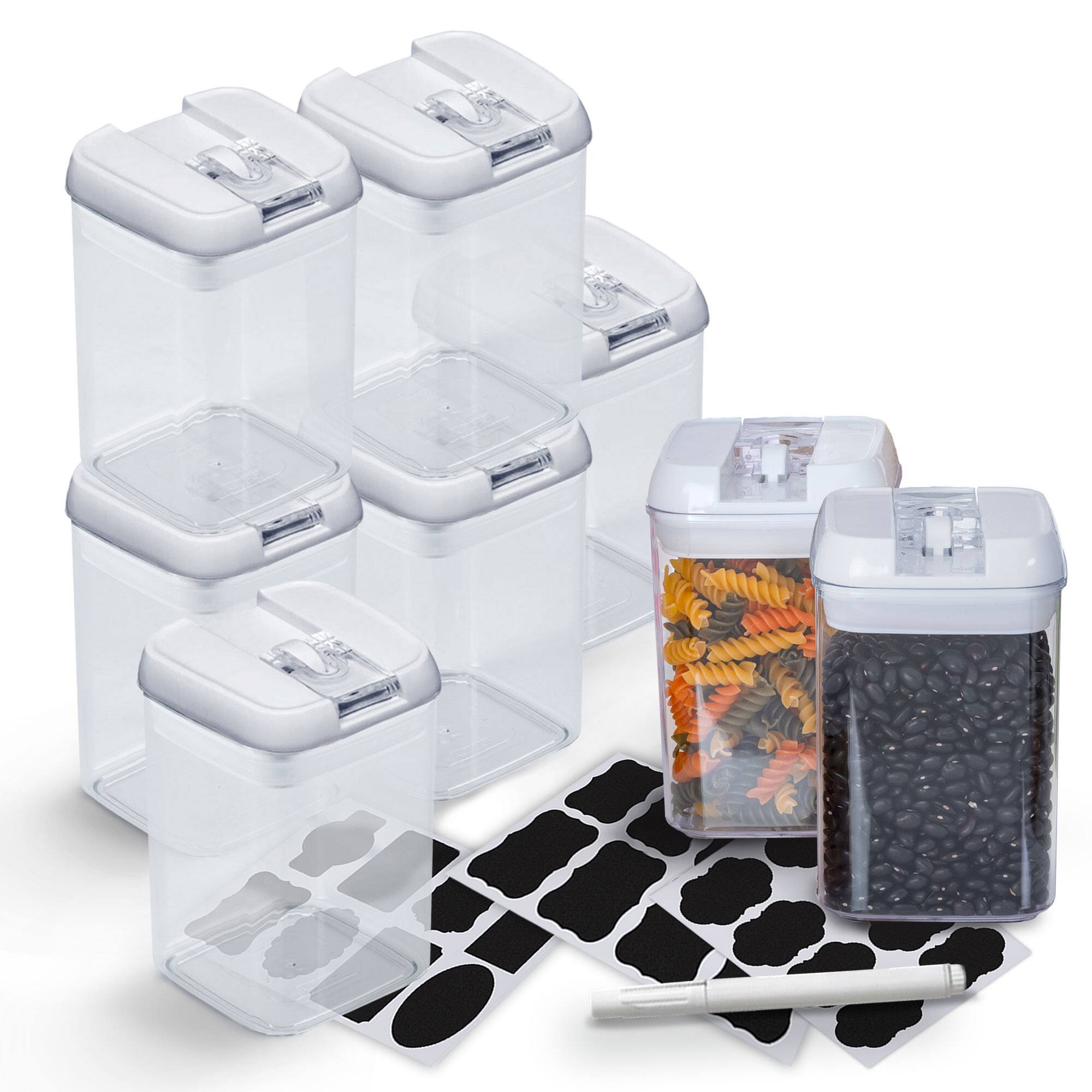 Angle. Cheer Collection - Airtight Food Storage Containers, 8-Piece 28-Ounce Stackable Pantry Set with Flip-Top Lids, Labels and Marker - White.