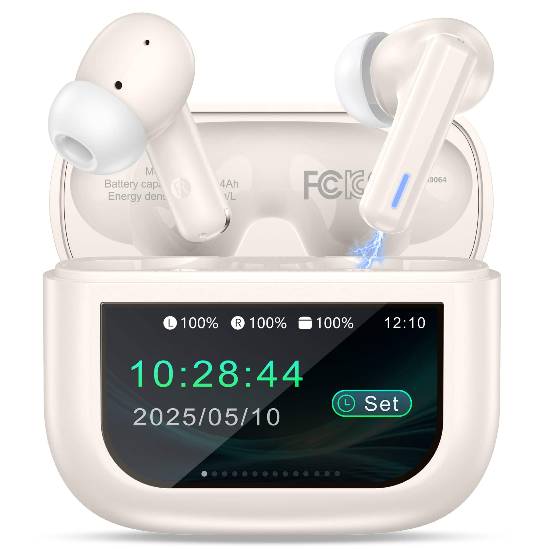 Trigiz - Wireless Earbuds with Touch Screen, ANC ENC & Transparency Mode, 50H Stereo Deep Bass, IPX7 Waterproof, Clear Calls - Beige