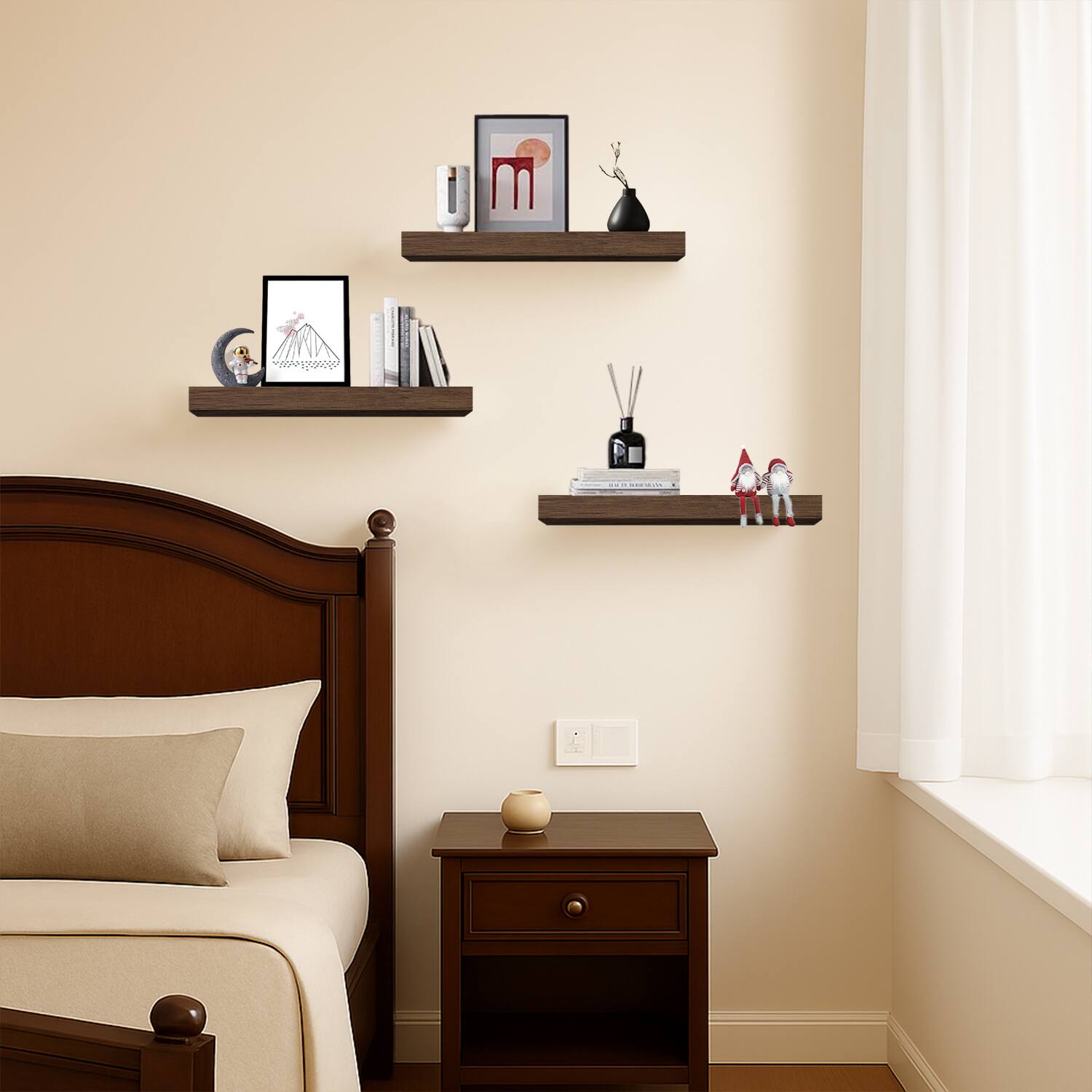 Alt View 1. BOMEDA - Floating Wall Shelves, Wooden Wall Shelf for Room or Bathroom Storage, Over Toilet Wall Organizer, 12x7x1.5 in, 3 Pack - Smoke gray.