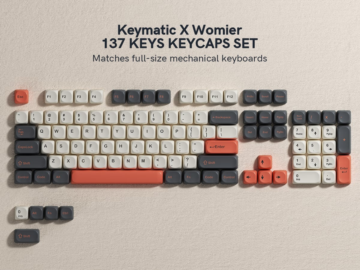 Womier - PBT Keycap Set, MOA Profile Dye-Sub Custom Keyboard Keycap for Cherry MX Switch US Layout Mechanical Keyboard - Orange-137 Keys