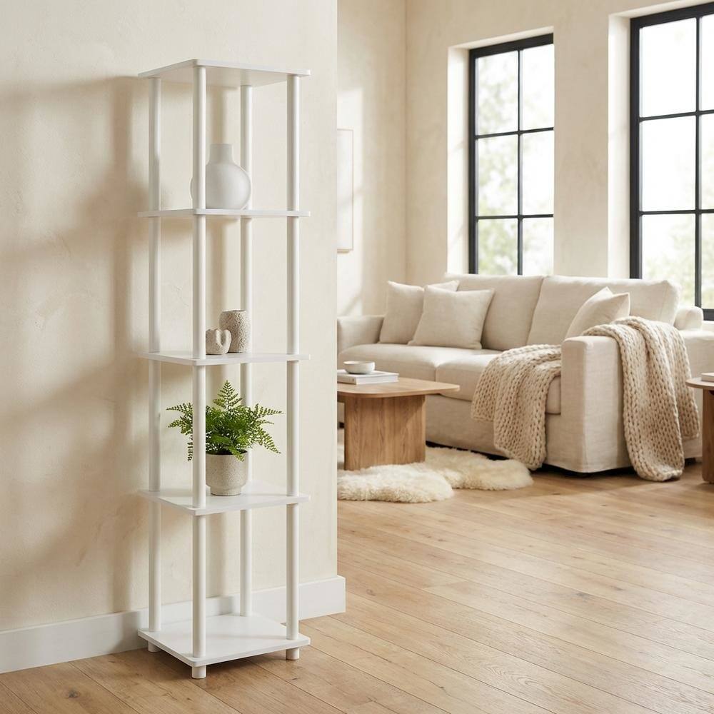 Left. FurniFact - Engineered Wood Bookcase with Tall Storage and Stylish Finish - White/White.