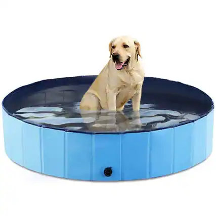Front. MOVSSOU - Pet Dog Pool Bath Swimming Tub Foldable 63 x 12 inch - blue.