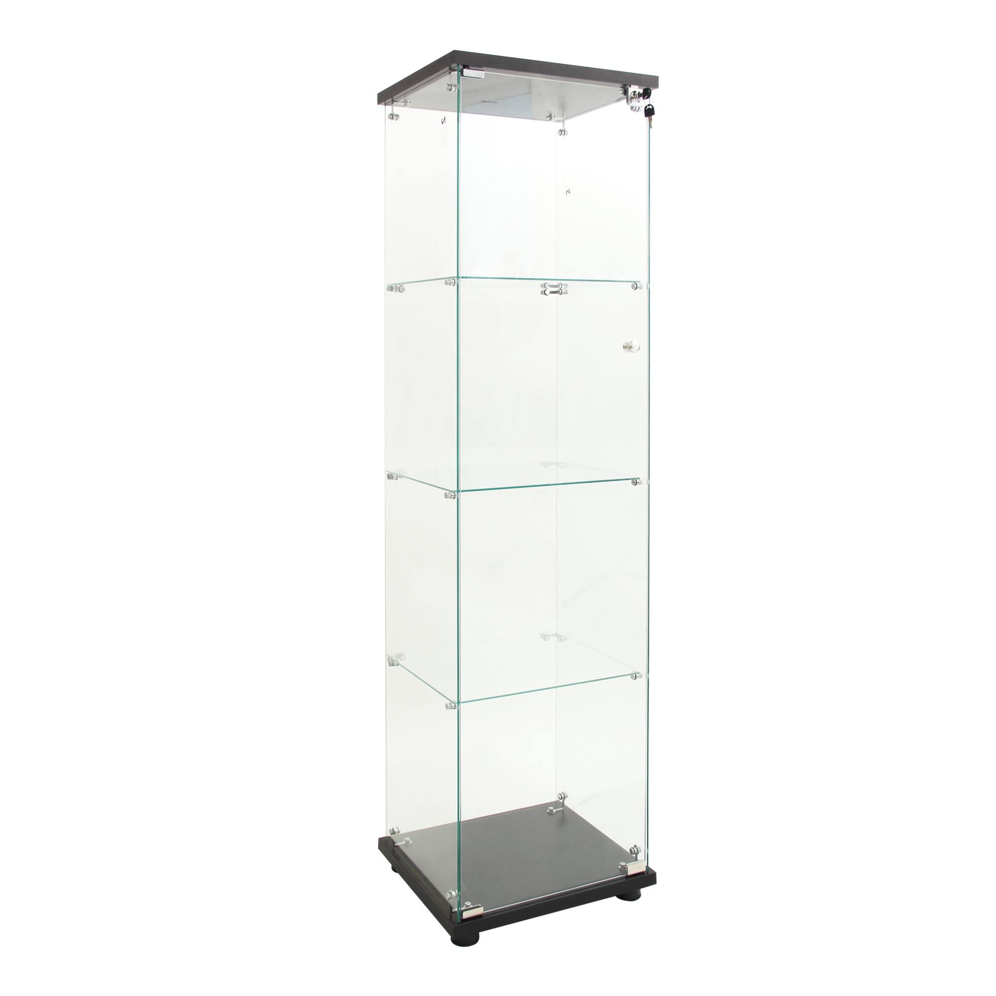 Angle. GOODSILO - LED Glass Display Cabinet 4 Shelves with Door, Floor Standing Curio Bookshelf for Living Room Bedroom Office - Black.