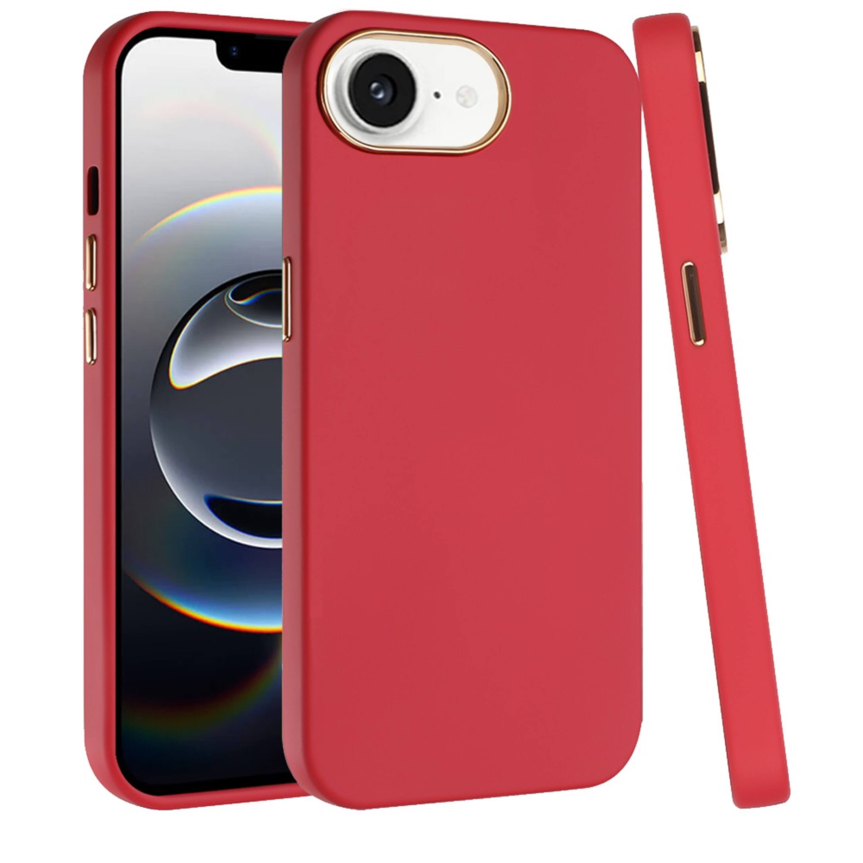 Angle. Kitcheniva - Soft Premium Slim Phone Case Chromed Buttons With Tempered Glass For iPhone 16e/17e Red - Red.