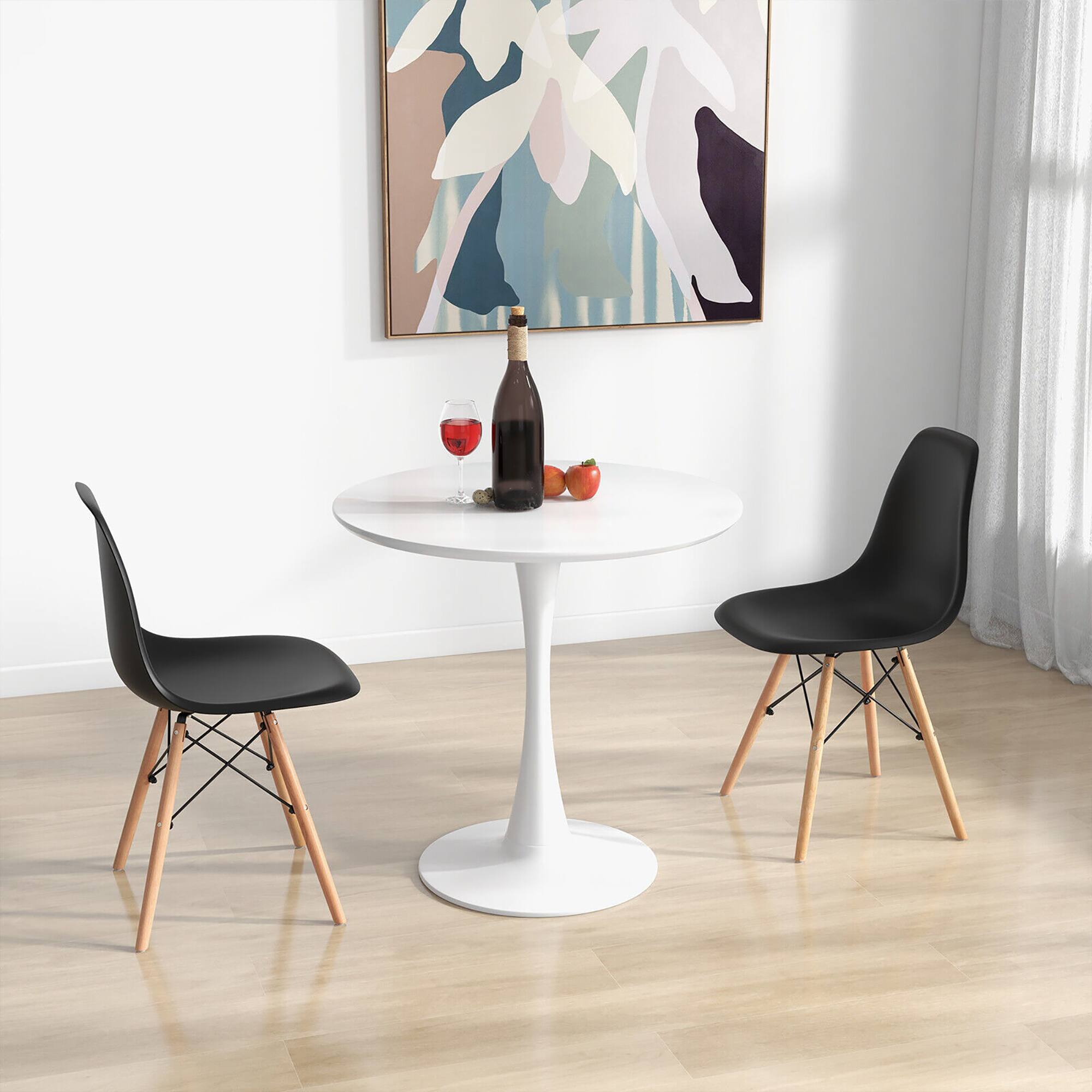 Alt View 3. Gymax - Gymax 5 PCS Dining Set Modern Round Dining Table 4 Chairs for Small Space Kitchen - Black, White, Natural.