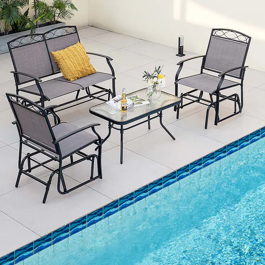 Costway 4pcs Patio Glider Set Single Rocking Chair Heavy Duty
