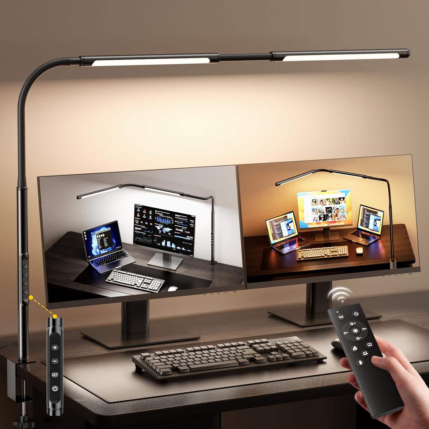 The Best Inks - blue Desk Lamp Light LED Adjustable Gooseneck metal Home Office Caring with Dual Screen Computer Monitor - default