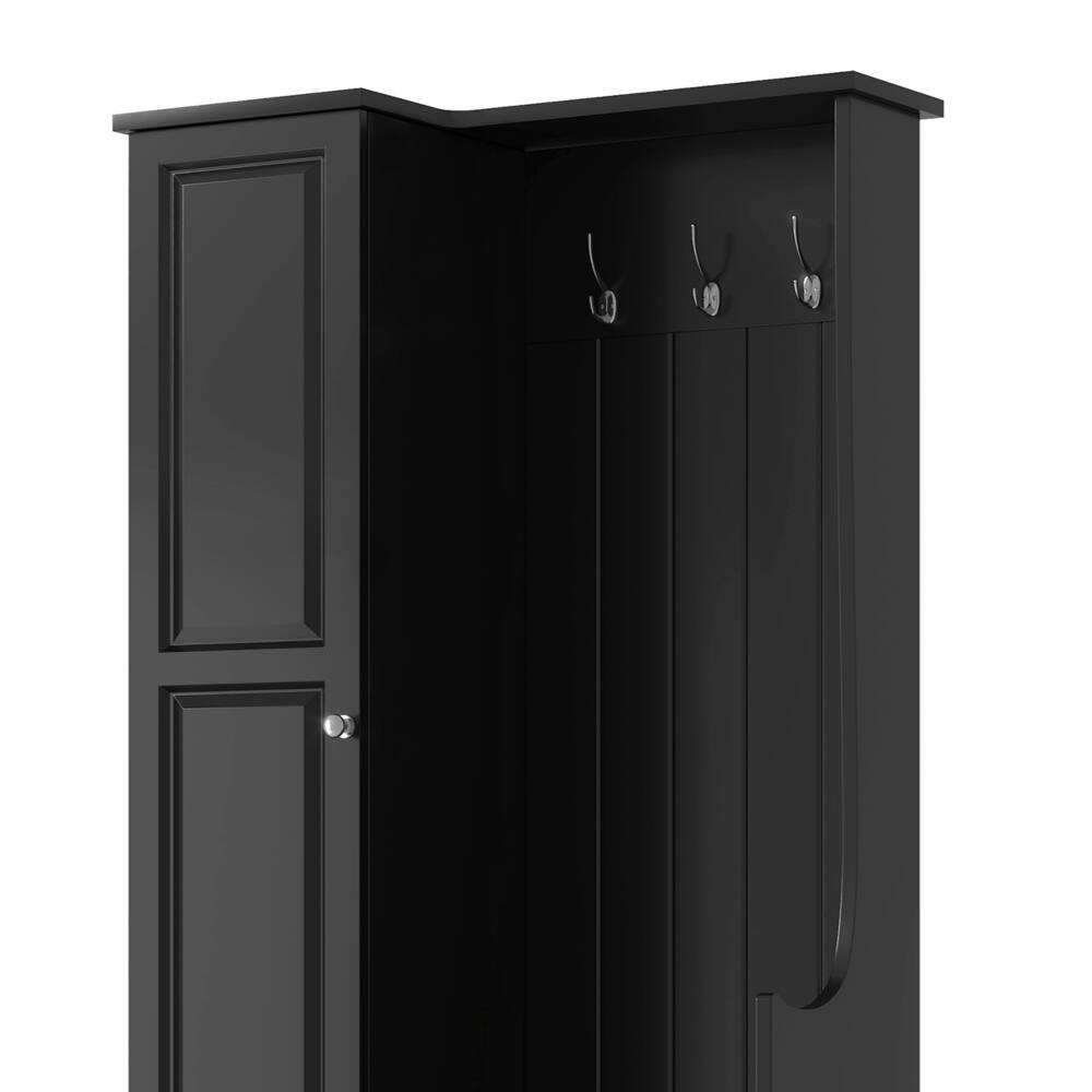 Alt View 10. Loheer - Loheer black hall tree with flip-up bench, adjustable shelves, tall cabinet - Black.