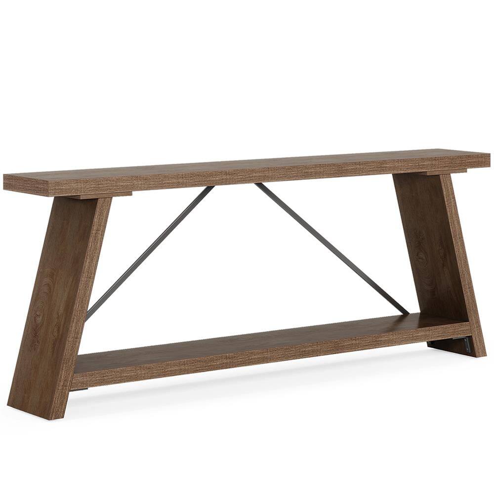 Back. Kadyn - Console Sofa Table, Display Shelf,70.9" Console Table, Extra Long Sofa Table Behind Couch,Walnut - Brown.