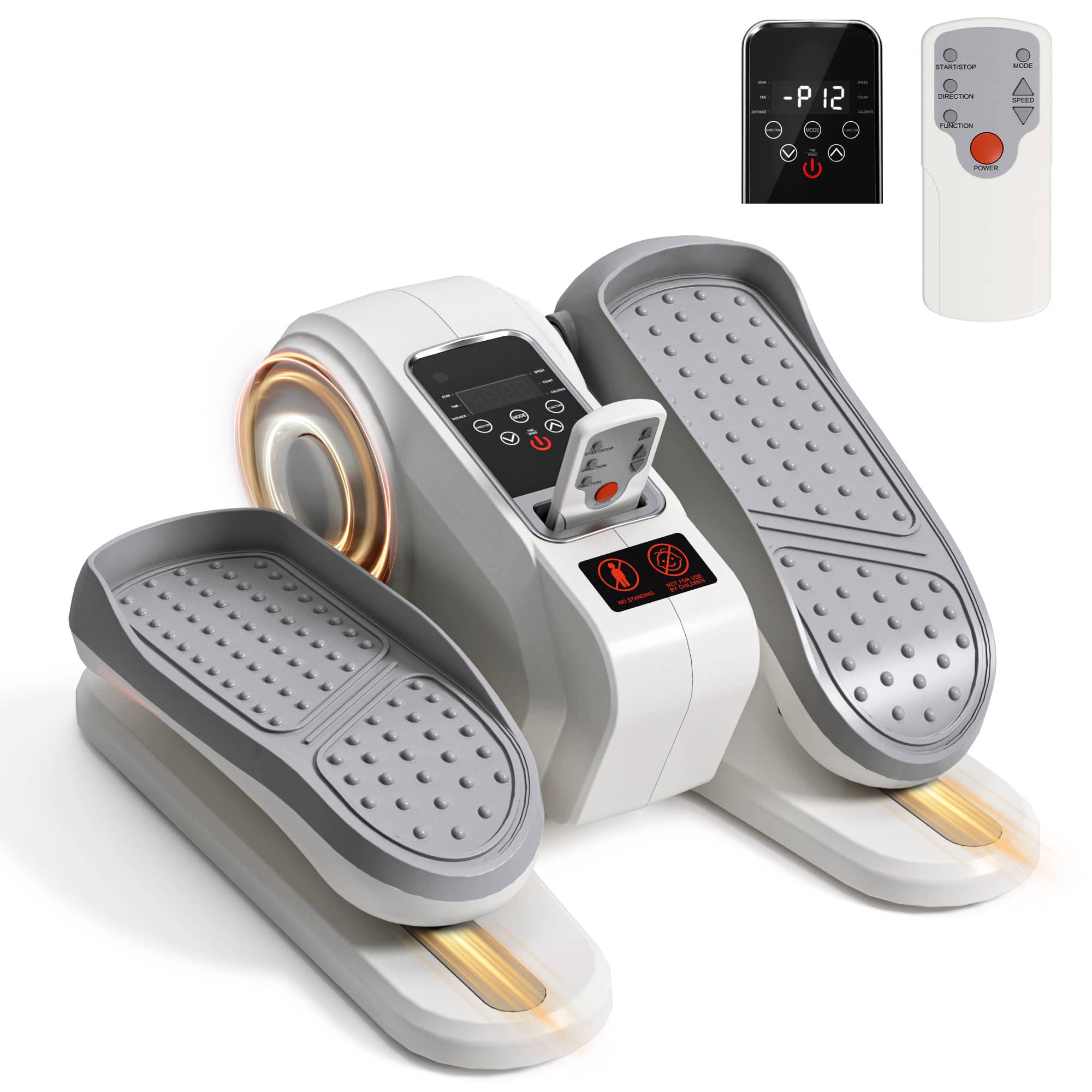 Tiramisubest - 12-Speed Silent Under Desk Elliptical Machine with Remote Control for Seated Exercise - White|gray