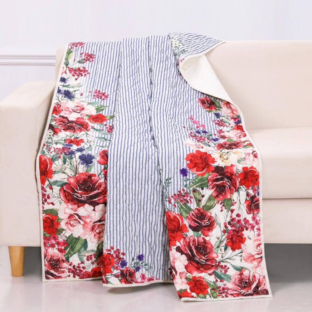 Front. Barefoot Bungalow - Barefoot Bungalow Lexi Quilted Berber Fleece Throw Blanket, Blue - Blue.