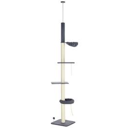 Pawhut - Floor To Ceiling Cat Tree, 95''-106'' Adjustable, Carpeted Platforms, Hammock, Scratching Post, Toy Ball - Black and Cream