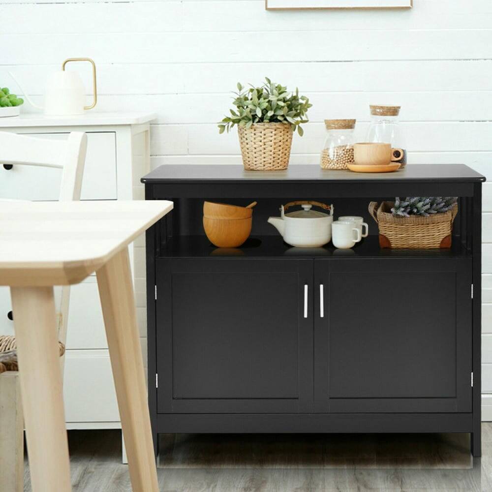 Alt View 4. Pefilos - Kitchen Buffet Server Sideboard, Storage Cabinet with 2 Doors and Shelf, Cabinet for Indoor, Black - Black.