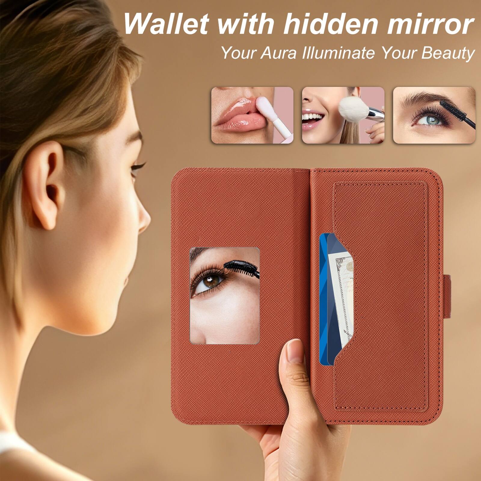 Wallet with hidden mirror  
Your Aura Illuminate Your Beauty
