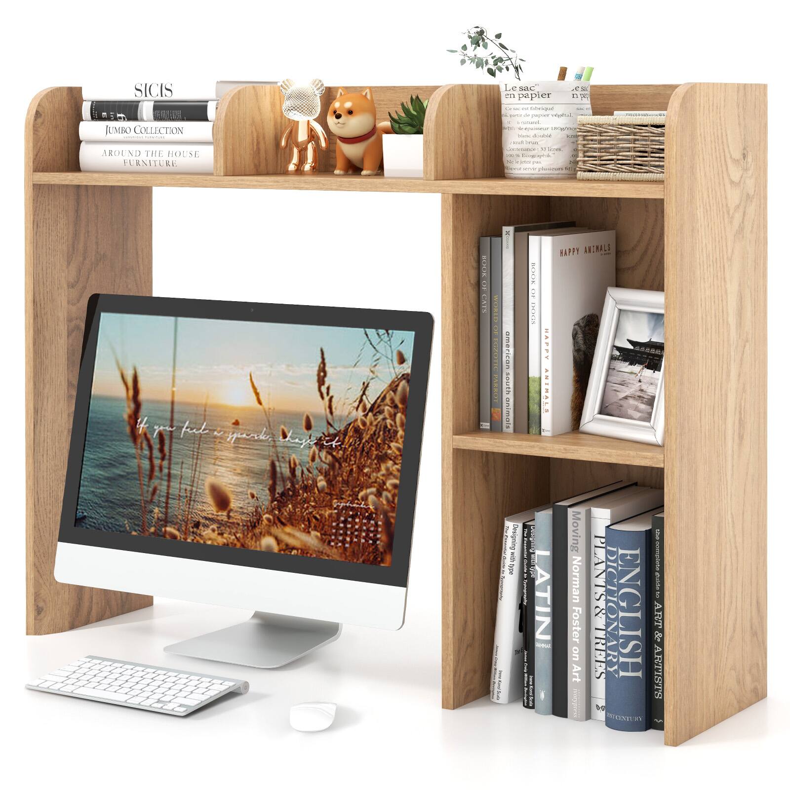 Ecooso - 3-Tier Multipurpose Desk Bookshelf with 4 Shelves - Natural