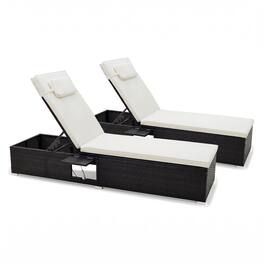 Costway - 2PCS Patio Chaise Lounge with 6-level Backrest Comfy Seat Cushion Headrest Backyard - Mix Black+Off White