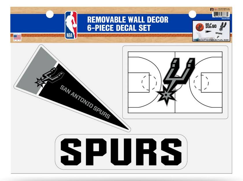 RANE 354  
REMOVABLE WALL DECOR  
6-PIECE DECAL SET  

SAN ANTONIO SPURS  

SPURS  

ITEMS NOT SHOWN ACTUAL SIZE