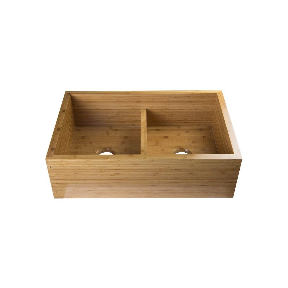 Alt View 4. Alfi - ALFI brand 33 Double Bowl Bamboo Kitchen Farm Sink - Brown.