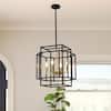 Front. RYHNUYNE - 4-Light Lantern Tiered Pendant Light Fixtures,Black Farmhouse Chandelier for Kitchen Island,Dining Room Light Fixture Ov - Black.