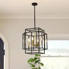RYHNUYNE - 4-Light Lantern Tiered Pendant Light Fixtures, Farmhouse Chandelier for Kitchen Island,Dining Room Light Fixture Ov - Black
